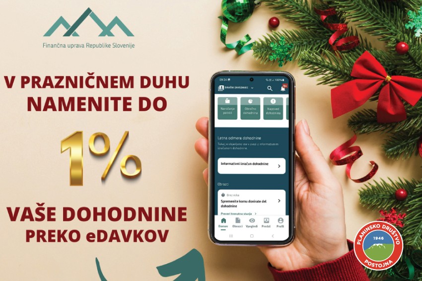 Donacija dela dohodnine za Planinsko društvo Postojna